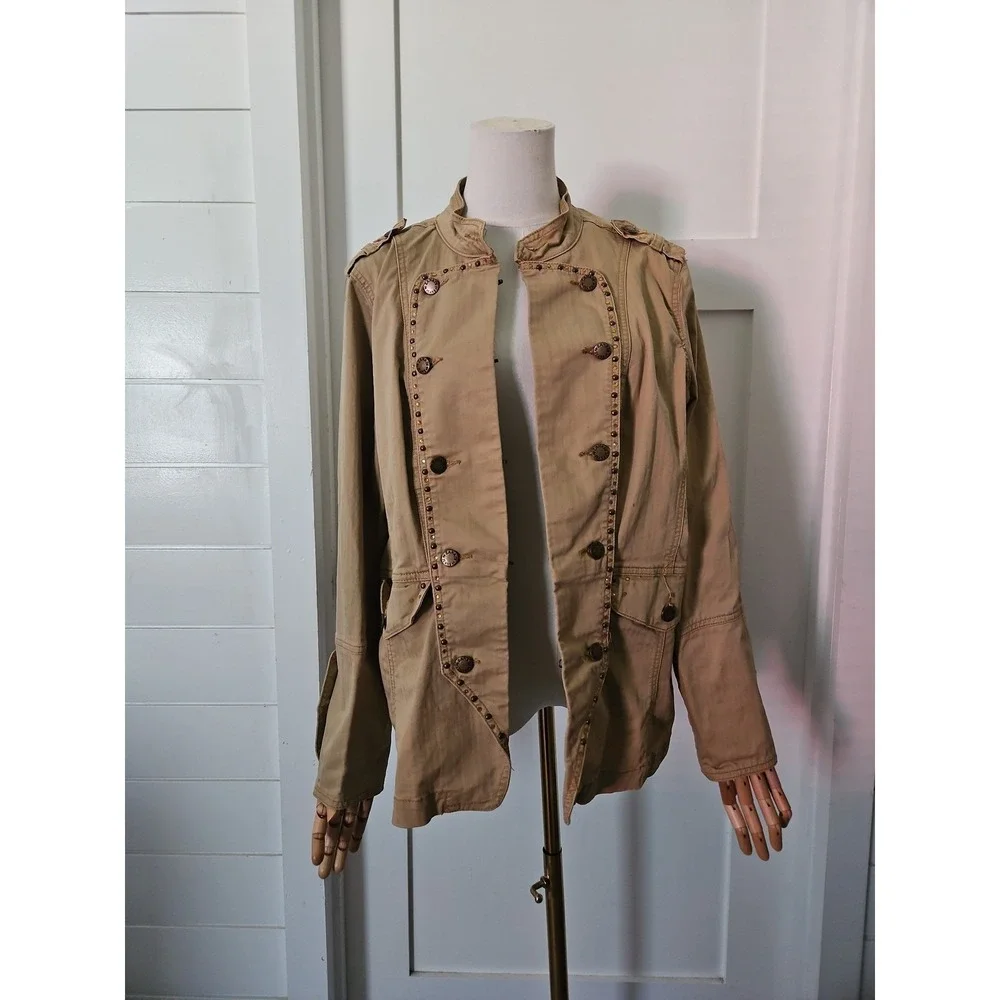ZD Jacket Womens Plus Size 18 Khaki Tan Military Band Studded Utility Boho Chic